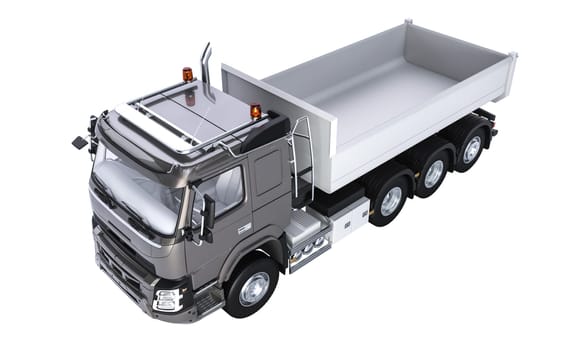 High-angle view of a new, empty dump truck, 3d render