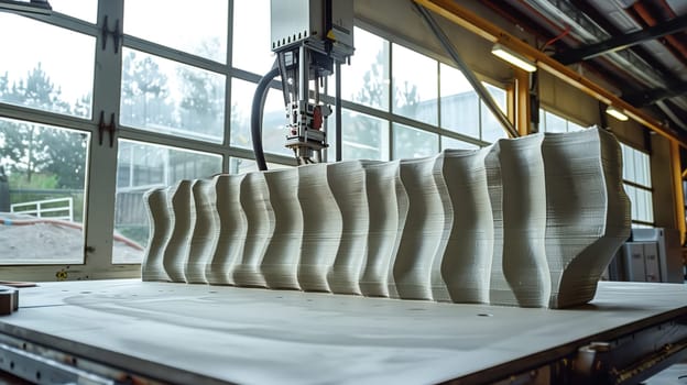 3d printer in action, producing a big, intricate object in an industrial setting, generated by ai