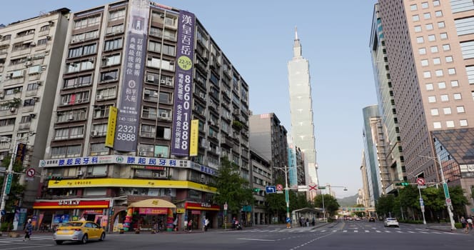 Taipei, Taiwan 09 April 2022: Taipei city street of Taiwan