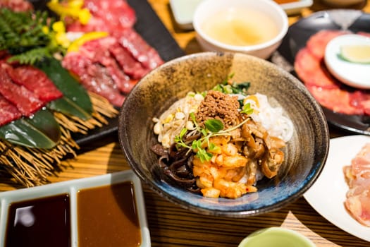 Korean rice bowl in barbecue restaurant