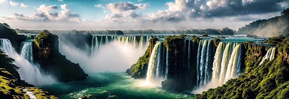 Witness a majestic waterfall plunging down a rocky cliff, displaying the raw power and beauty of nature in a mesmerizing capture