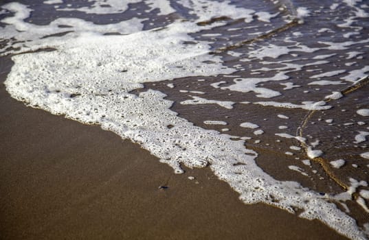 Detail of sea waves on a beach in Spain