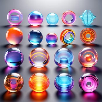 3d render. Neon glowing glass shapes on a virtual dark background. Futuristic graphic rendering. Luminous elements