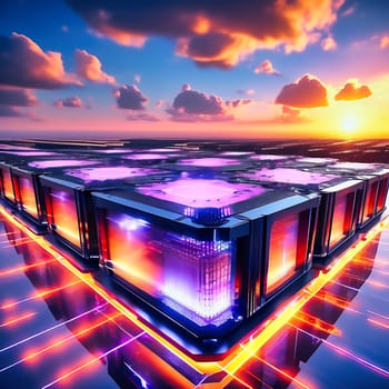 Server room with server cabinets, digitalis for host PC. Management and storage of data. AI generated image.