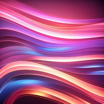 3d render. Abstract panoramic background of twisted dynamic neon lines, in wave form, glows in the dark space. Virtual fluorescent ribbon loop.