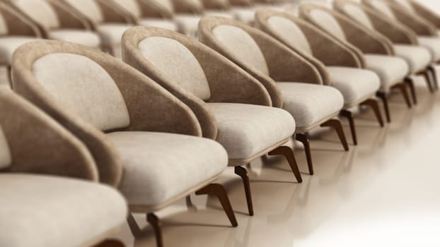 Stylish armchairs standing in a row. 3D illustration.