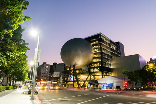 Taipei, Taiwan 11 January 2024: Taipei Performing Arts Center in Jiantan of Taiwan at night
