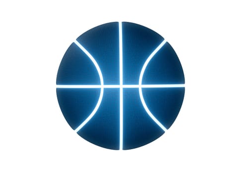 Blue basketball with bright glowing neon lines on white background