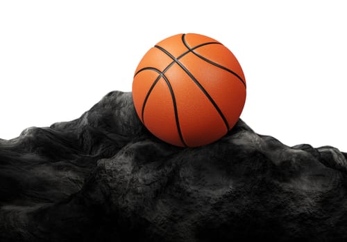 Basketball on a big black rock