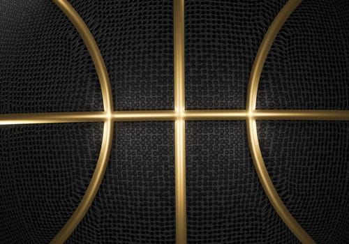 Black basketball closeup with golden lines high quality