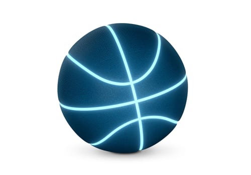 Blue basketball with bright glowing neon lines on white background