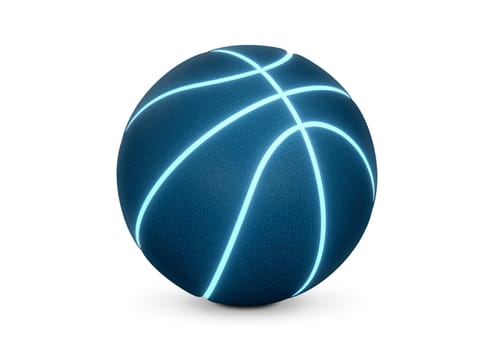 Blue basketball with bright glowing neon lines on white background