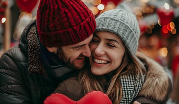 Heterosexual couple hugging at valentines day. Closeup portrait. Neural network generated image. Not based on any actual person or scene.