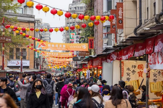 Taipei, Taiwan 26 January 2024: Dihua street in Taipei city in Chinese new year period