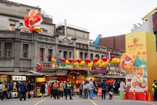 Taipei, Taiwan 26 January 2024: Chinese new year traditional market in Dihua street at Taipei City