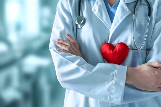 Abstract Medical Doctor, Symbolizing Compassion and Expertise asymmetrical composition with copy space. Neural network generated image. Not based on any actual scene or pattern.
