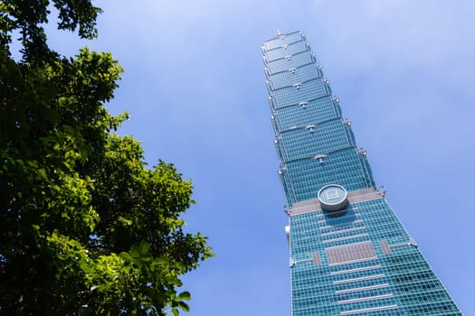 Taipei, Taiwan 22 July 2023: Taipei 101 skyscraper in Taiwan