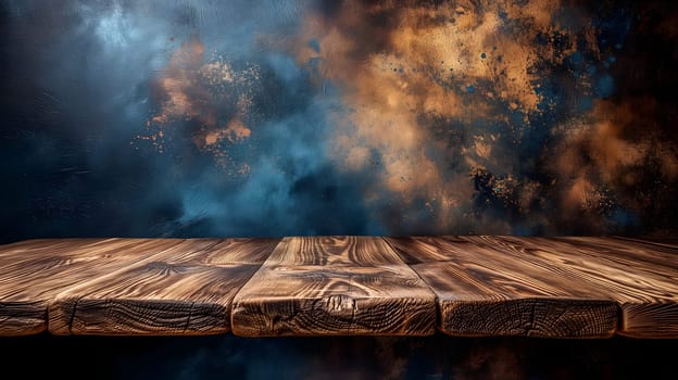 Empty wooden table for rustic background, vintage American style, montage-friendly, retro vibes, creative space, no text. Neural network generated image. Not based on any actual scene or pattern.