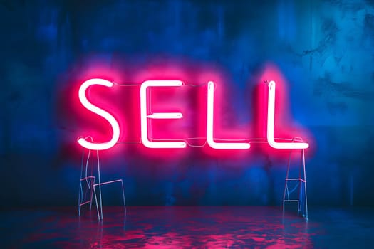 Neon inscription word sell. Neural network generated image. Not based on any actual scene or pattern.