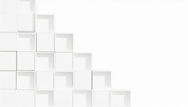 Random shifted white cube boxes block background wallpaper banner with copy space