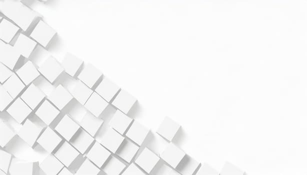 Random shifted white cube boxes block background wallpaper banner with copy space