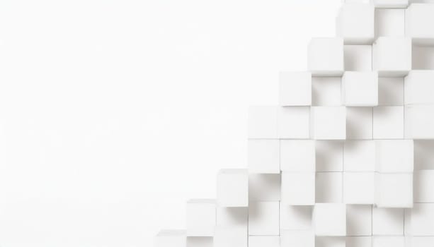 Random shifted white cube boxes block background wallpaper banner with copy space