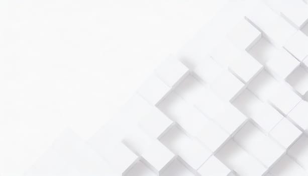 Random shifted white cube boxes block background wallpaper banner with copy space