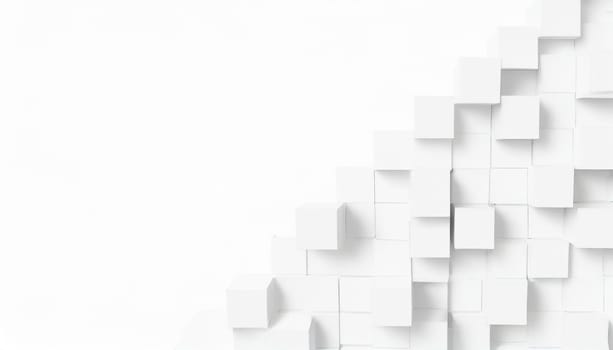 Random shifted white cube boxes block background wallpaper banner with copy space
