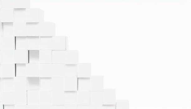 Random shifted white cube boxes block background wallpaper banner with copy space