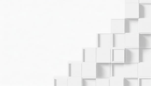 Random shifted white cube boxes block background wallpaper banner with copy space