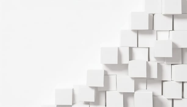 Random shifted white cube boxes block background wallpaper banner with copy space