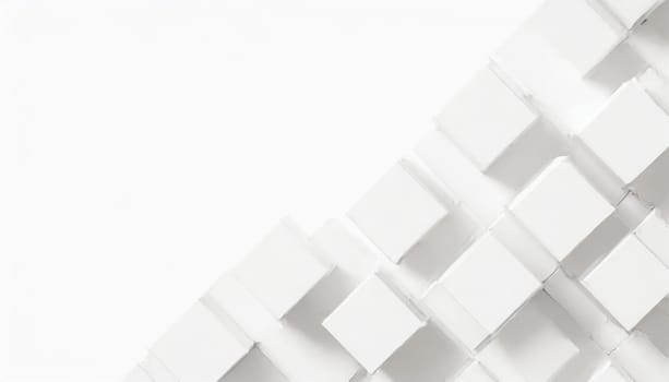Random shifted white cube boxes block background wallpaper banner with copy space