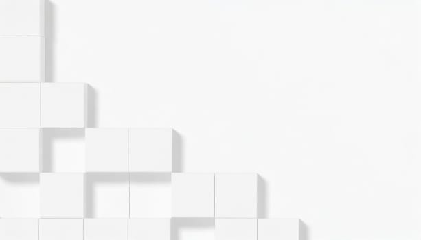 Random shifted white cube boxes block background wallpaper banner with copy space