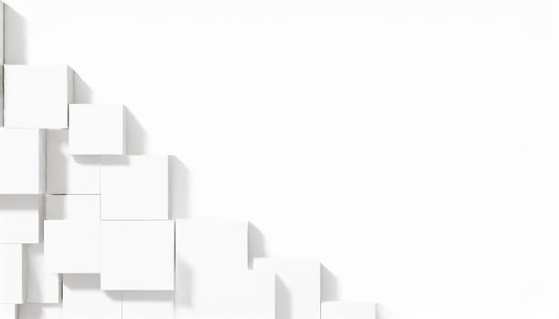 Random shifted white cube boxes block background wallpaper banner with copy space