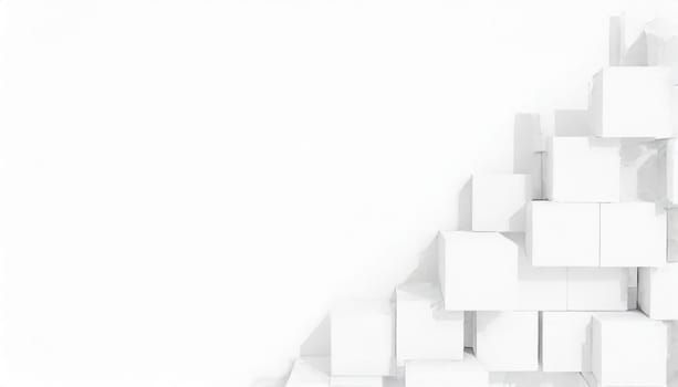 Random shifted white cube boxes block background wallpaper banner with copy space