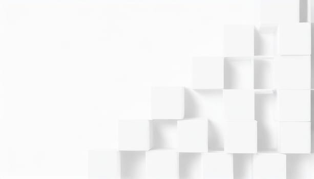 Random shifted white cube boxes block background wallpaper banner with copy space