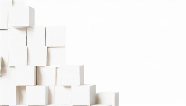 Random shifted white cube boxes block background wallpaper banner with copy space