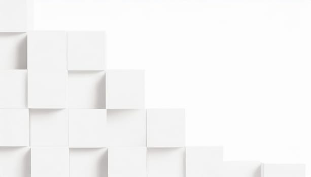 Random shifted white cube boxes block background wallpaper banner with copy space