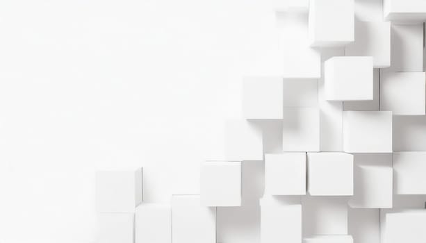 Random shifted white cube boxes block background wallpaper banner with copy space
