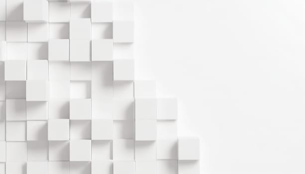 Random shifted white cube boxes block background wallpaper banner with copy space