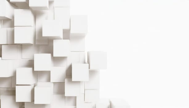 Random shifted white cube boxes block background wallpaper banner with copy space