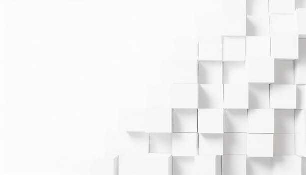 Random shifted white cube boxes block background wallpaper banner with copy space