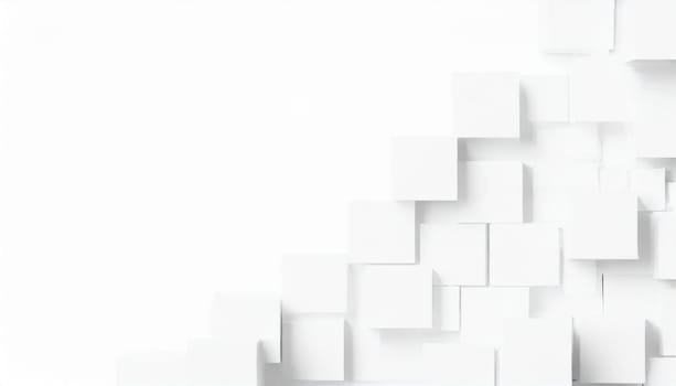 Random shifted white cube boxes block background wallpaper banner with copy space