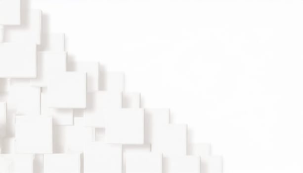 Random shifted white cube boxes block background wallpaper banner with copy space