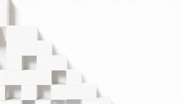 Random shifted white cube boxes block background wallpaper banner with copy space