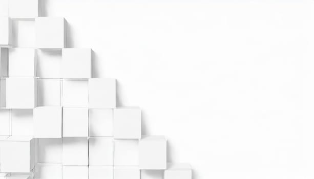 Random shifted white cube boxes block background wallpaper banner with copy space