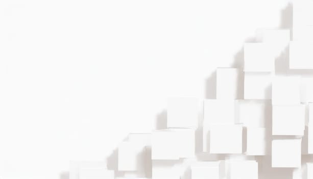 Random shifted white cube boxes block background wallpaper banner with copy space