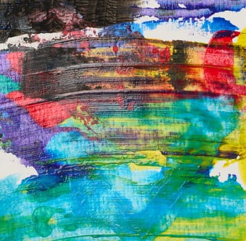 Strokes of multi-colored oil paint on a white sheet of paper, close up