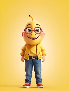 Funny banana character on yellow