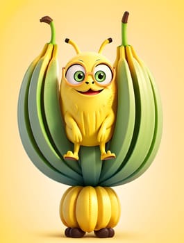 Funny banana character on yellow